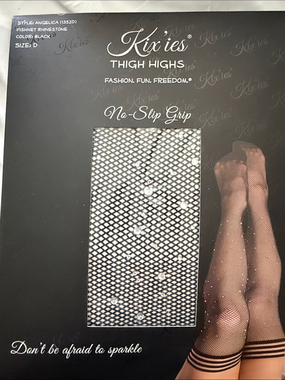 Angelica Rhinestone Fishnet Thigh Highs - Black